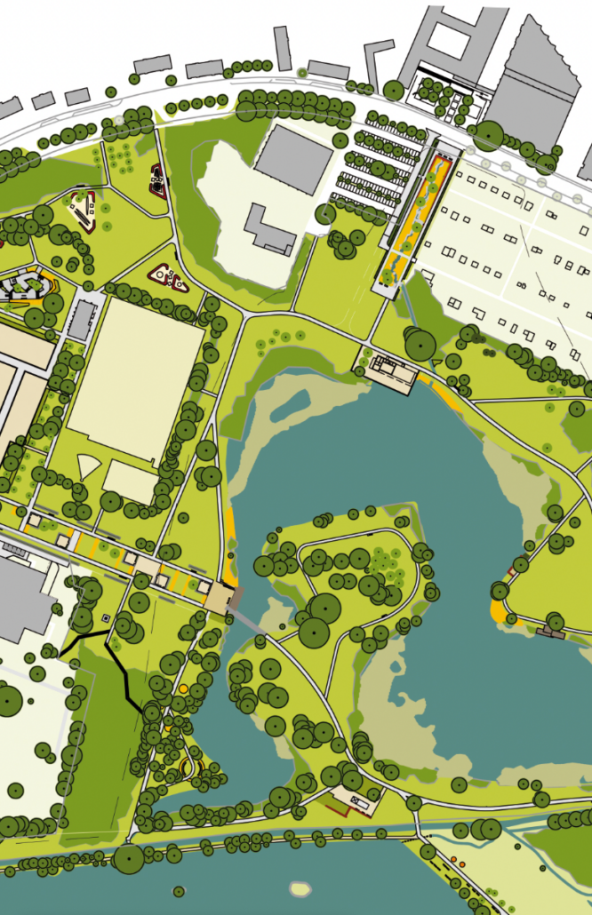Grafik Stadtpark Wieseckaue Gießen mit den Attraktionen